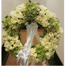 Condolence Floral Stand of Rose, Hydrangeas and PomPom